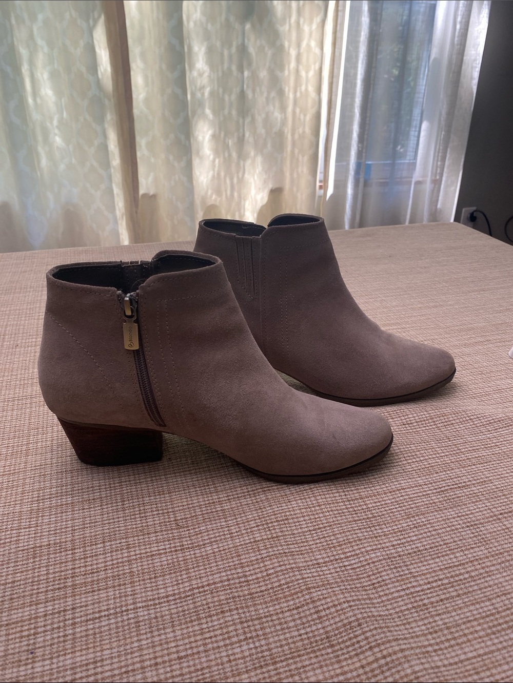 Blondo Gray Suede Low Heel Ankle Booties with Side Zip